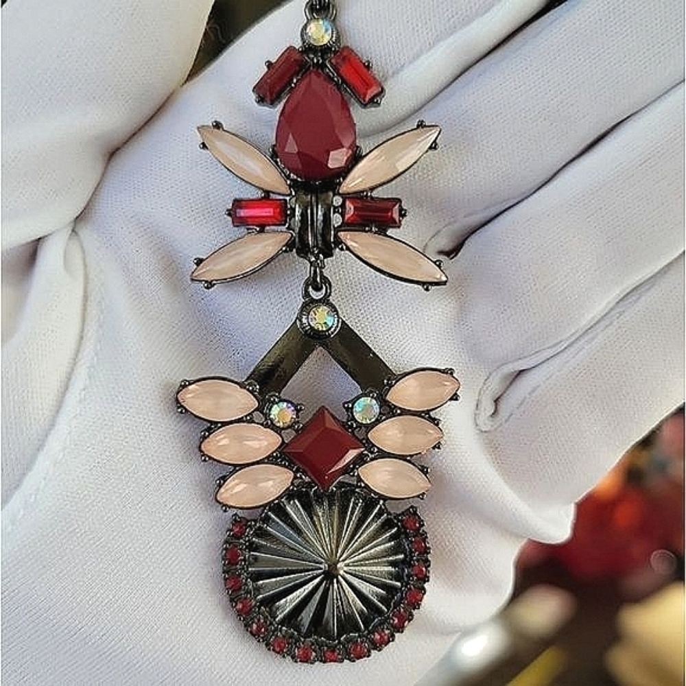 Gunmetal Red Pink Geometric Necklace with Pendant #0087